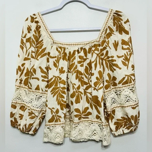 Christian Siriano Cream and Brown Floral Blouse - Picture 8 of 10